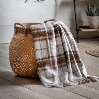 Knees Check Faux Mohair Throw - Tan