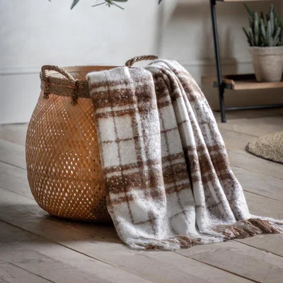 Knees Check Faux Mohair Throw - Tan