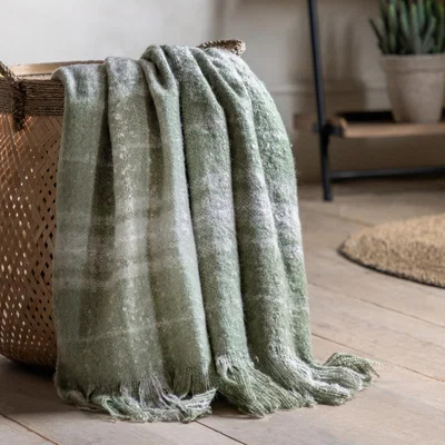 Knees Check Faux Mohair Throw - Olive