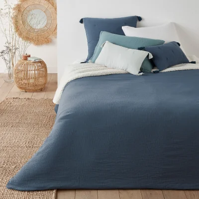 La Redoute Kumla Plain Cotton Muslin & Fleece Bedspread