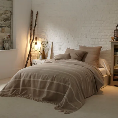 La Redoute Nedo Striped Fringed 100% Cotton Bedspread