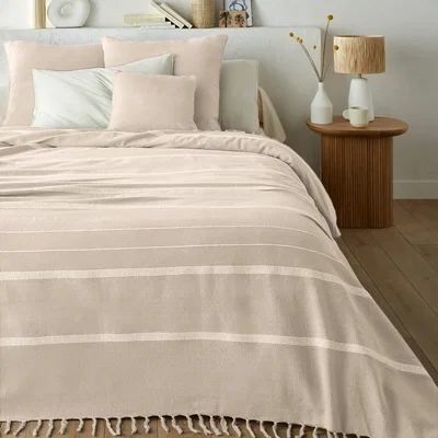 La Redoute Nedo Fringed Striped 100% Cotton Bedspread