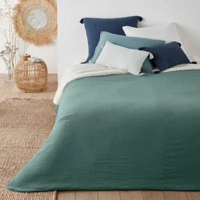 La Redoute Kumla Cotton Muslin & Faux Sheepskin Bedspread