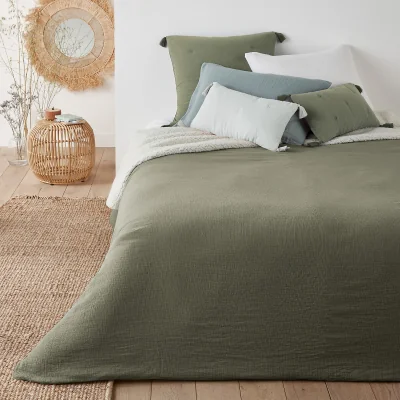 La Redoute Kumla Cotton Muslin & Faux Sheepskin Bedspread
