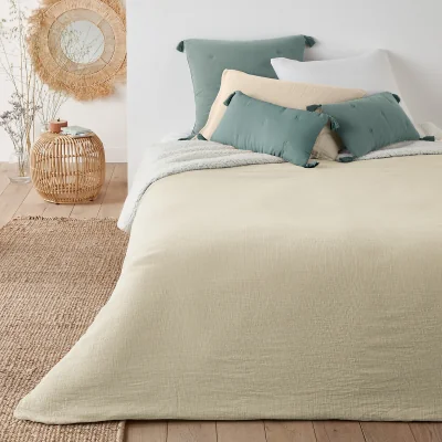 La Redoute Kumla Plain Cotton Muslin & Fleece Bedspread