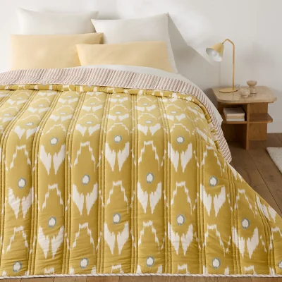 La Redoute Astana Striped Ikat Print Washed Cotton Kantha Bedspread