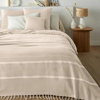 La Redoute Nedo Striped Fringed 100% Cotton Bedspread