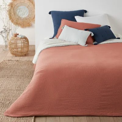 La Redoute Kumla Plain Cotton Muslin & Fleece Bedspread