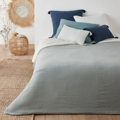 La Redoute Kumla Cotton Muslin & Faux Sheepskin Bedspread