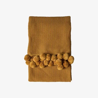 La Redoute Moss Stitched Pom Pom Throw 130x170cm