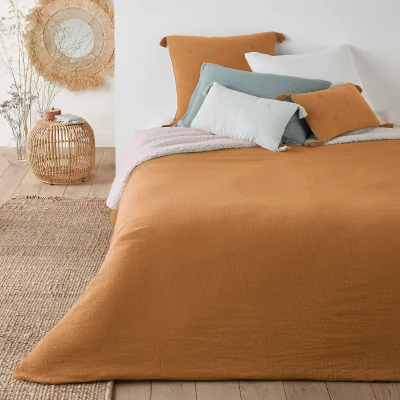 La Redoute Kumla Plain Cotton Muslin & Fleece Bedspread