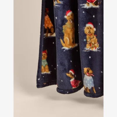 Marks & Spencer M&S Soft Fleece Dog Print Throw Blue Mix