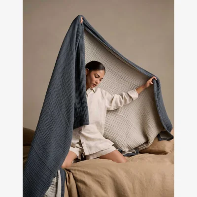 Marks & Spencer Bedfolk Pure Cotton Reversible Extra Large Throw Blue Mix