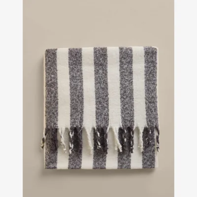 Marks & Spencer M&S Faux Mohair Striped Throw Neutral
