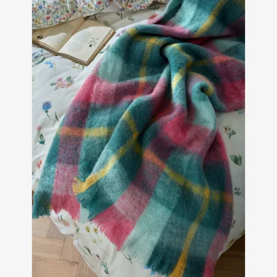 Marks & Spencer Bluebellgrey Wool Blend Highland Check Throw Pink Mix