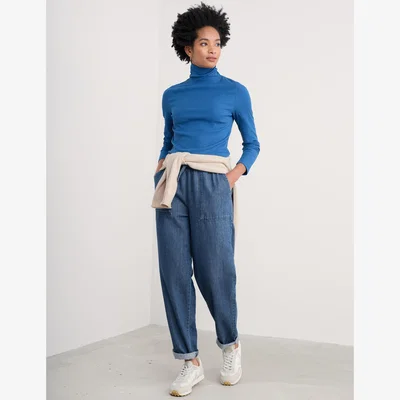 Marks & Spencer Seasalt Cornwall Women's Cotton Rich Ribbed Roll Neck Slim Fit Top - 14 - Blue, Red,Blue