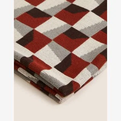 Marks & Spencer M&S Pure Cotton Geometric Knitted Throw - Rust Mix, Rust Mix