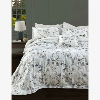 Marks & Spencer MM Linen Linen Mix Floral Bedspread Set with Linen White Mix