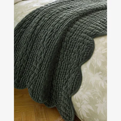 Marks & Spencer Laura Ashley Velvet Scalloped Bedspread Green