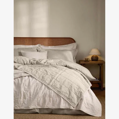 Marks & Spencer YARD Hebden Washed Striped Quilted Bedspread Oatmeal
