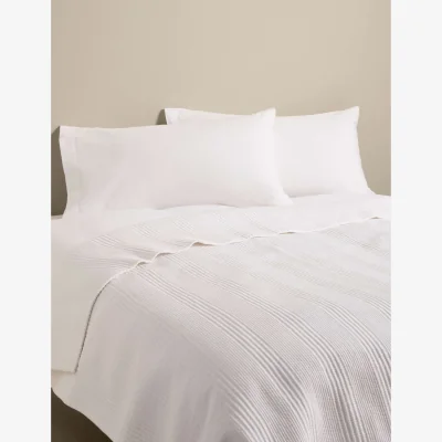 Marks & Spencer M&S Cotton Rich Ribbed Bedspread with Linen White