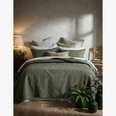 Marks & Spencer MM Linen Pure Cotton Hawthorn Bedspread Set Green