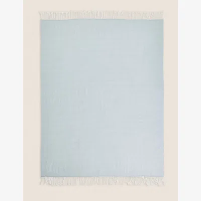 Marks & Spencer M&S Herringbone Throw - Light Blue, Light Blue,Forest Green