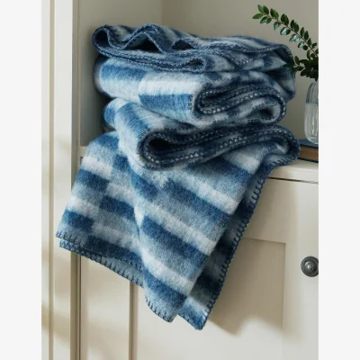 Marks & Spencer Laura Ashley Extra Large Geo Stripe Throw with Wool Blue Mix