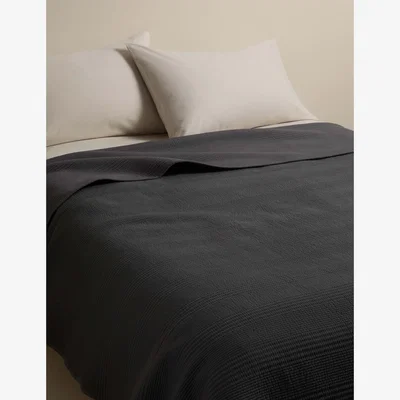 Marks & Spencer M&S Cotton Rich Ribbed Bedspread with Linen Slate Blue