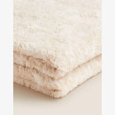 Marks & Spencer M&S  Teddy Fleece Marl Throw - Natural, Natural,Grey