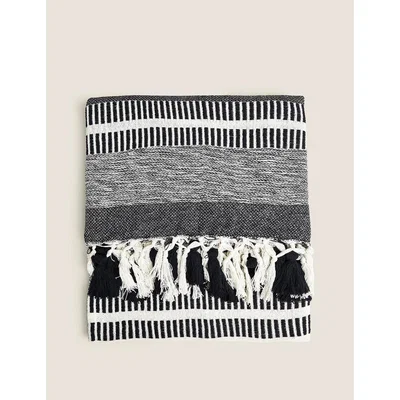 Marks & Spencer M&S Cotton Rich Woven Monochrome Stripe Throw - Cream Mix, Cream Mix,Ochre