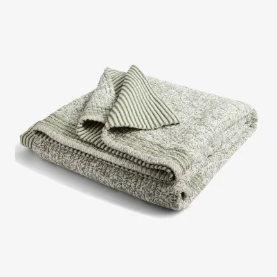 Marks & Spencer M&S Pure Cotton Floral Striped Bedspread Green Mix