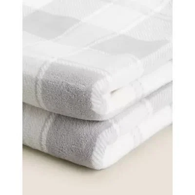 Marks & Spencer M&S Fleece Checked Throw - Large - Grey, Grey