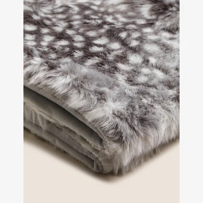 Marks & Spencer M&S Faux Fur Snow Leopard Throw - Grey Mix, Grey Mix