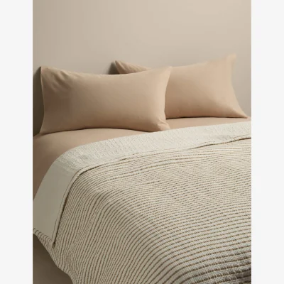 Marks & Spencer M&S Cotton Rich Striped Matelasse Bedspread Biscuit