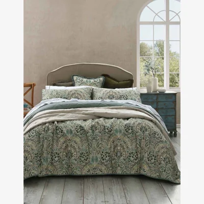 Marks & Spencer MM Linen Cotton Linen Blend Andora Bedspread Set Green Mix
