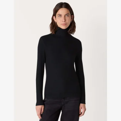 Marks & Spencer Whistles Ribbed Roll Neck Slim Fit Top Black
