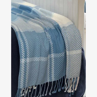 Marks & Spencer LAURA ASHLEY HOME Pure Cotton Dylan Checked Throw Blue Mix