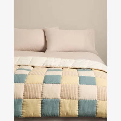 Marks & Spencer M&S Pure Cotton Patchwork Bedspread Blue Mix