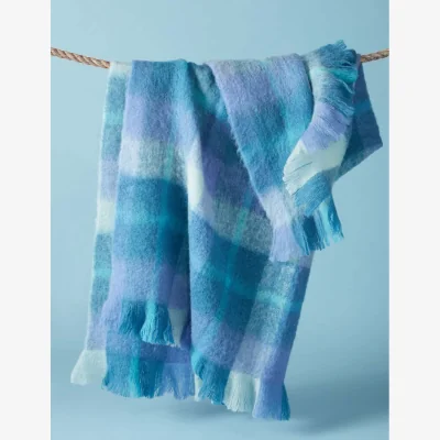 Marks & Spencer Bluebellgrey Wool Blend Highland Check Throw Blue Mix