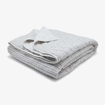 Marks & Spencer M&S Collection Pure Cotton Striped Quilted Bedspread - Large - Grey, Grey