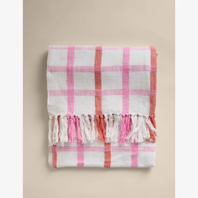 Marks & Spencer M&S Hockney Pure Cotton Checked Throw Pink Mix
