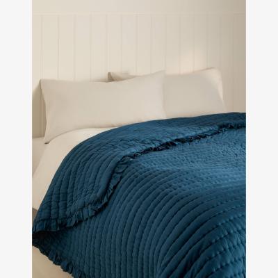 Marks & Spencer M&S Washed Cotton Quilted Ruffle Bedspread Teal