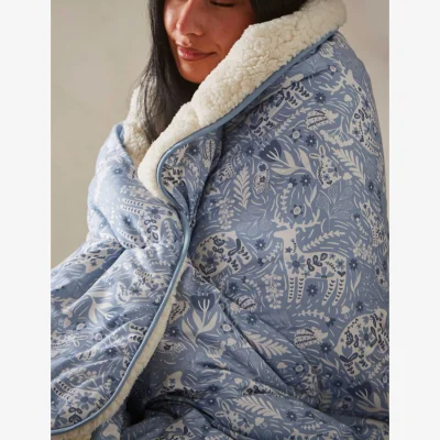 Marks & Spencer Night Lark Cosy Fleece Winter Wonderland Throw Light Blue