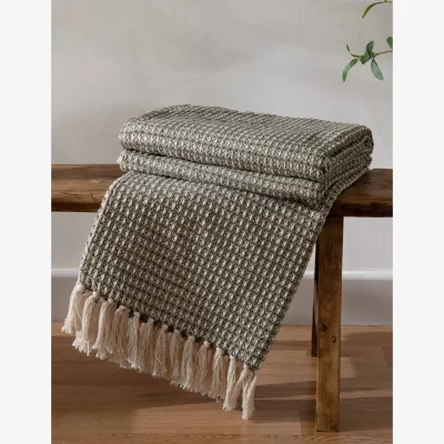 Marks & Spencer YARD Pure Cotton Waffle Fringed Throw Green