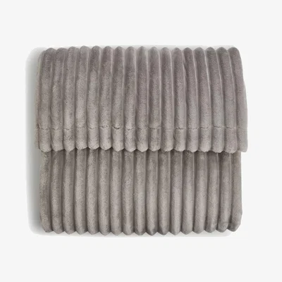 Marks & Spencer M&S Fleece Ribbed Throw - MED - Grey, Grey