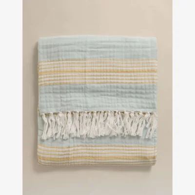 Marks & Spencer M&S Pure Cotton Striped Large Throw Blue Mix