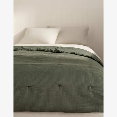 Marks & Spencer M&S Pure Cotton Gauze Quilted Bedspread Dark Green