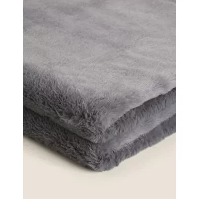 Marks & Spencer M&S Supersoft Faux Fur Throw - Small - Charcoal, Charcoal,Cranberry,Ivory,Blush,Navy,Silver Grey