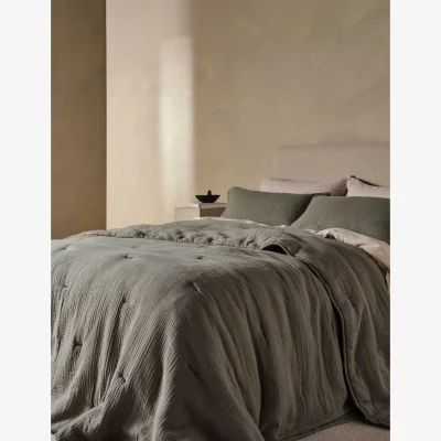 Marks & Spencer Bedfolk Pure Cotton Stitched Quilted Throw Khaki